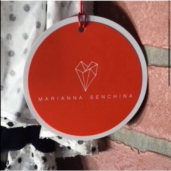 NWT Marianna Senchina One Shoulder Polka Dot Dress s missing flower belt - Picture 8 of 11